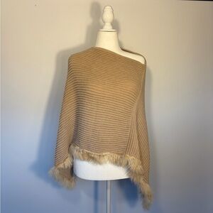 Elegant Tan Women's Sweater with wool Trim